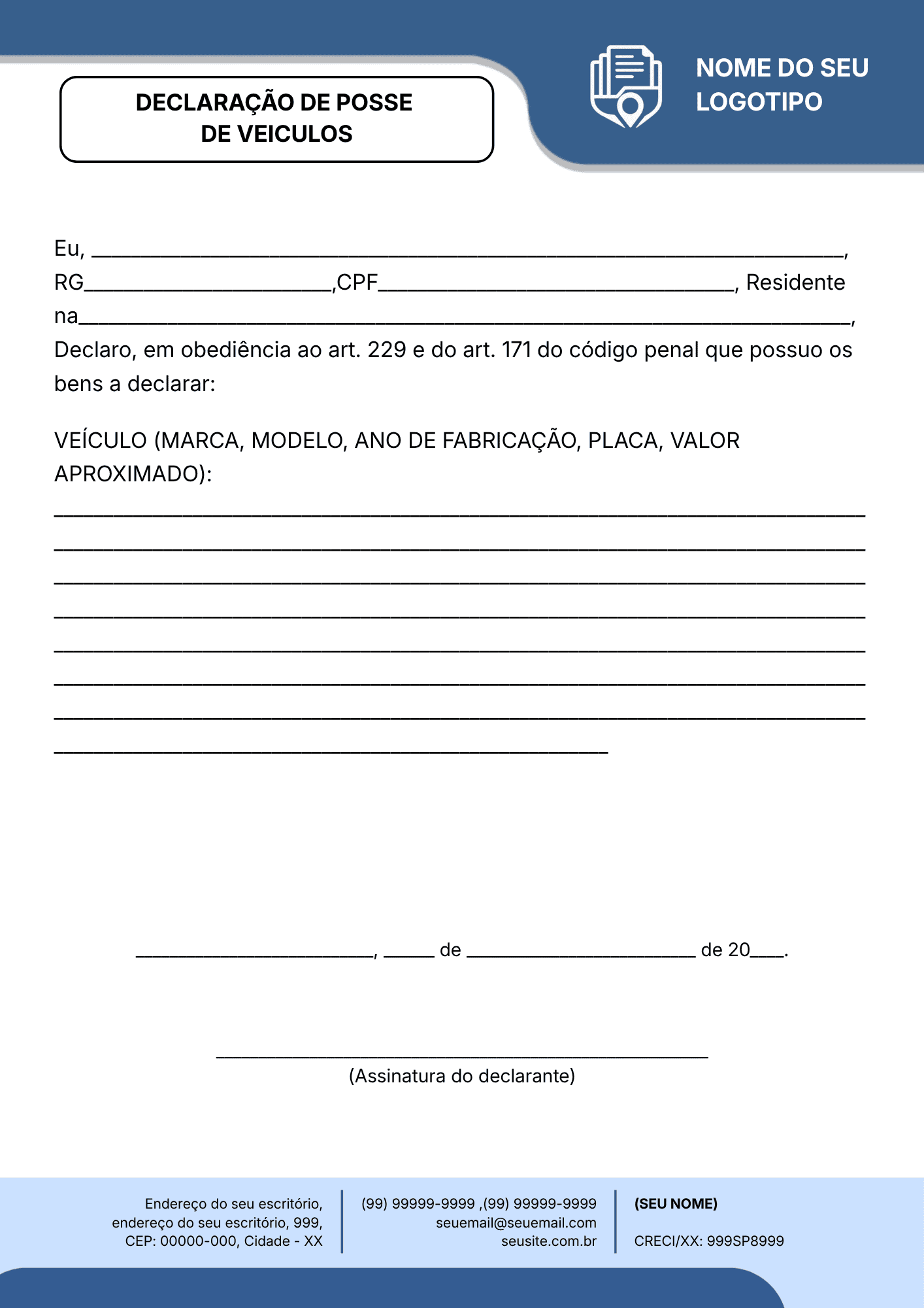 DECLARAÇÃO DE POSSE DE VEICULOS