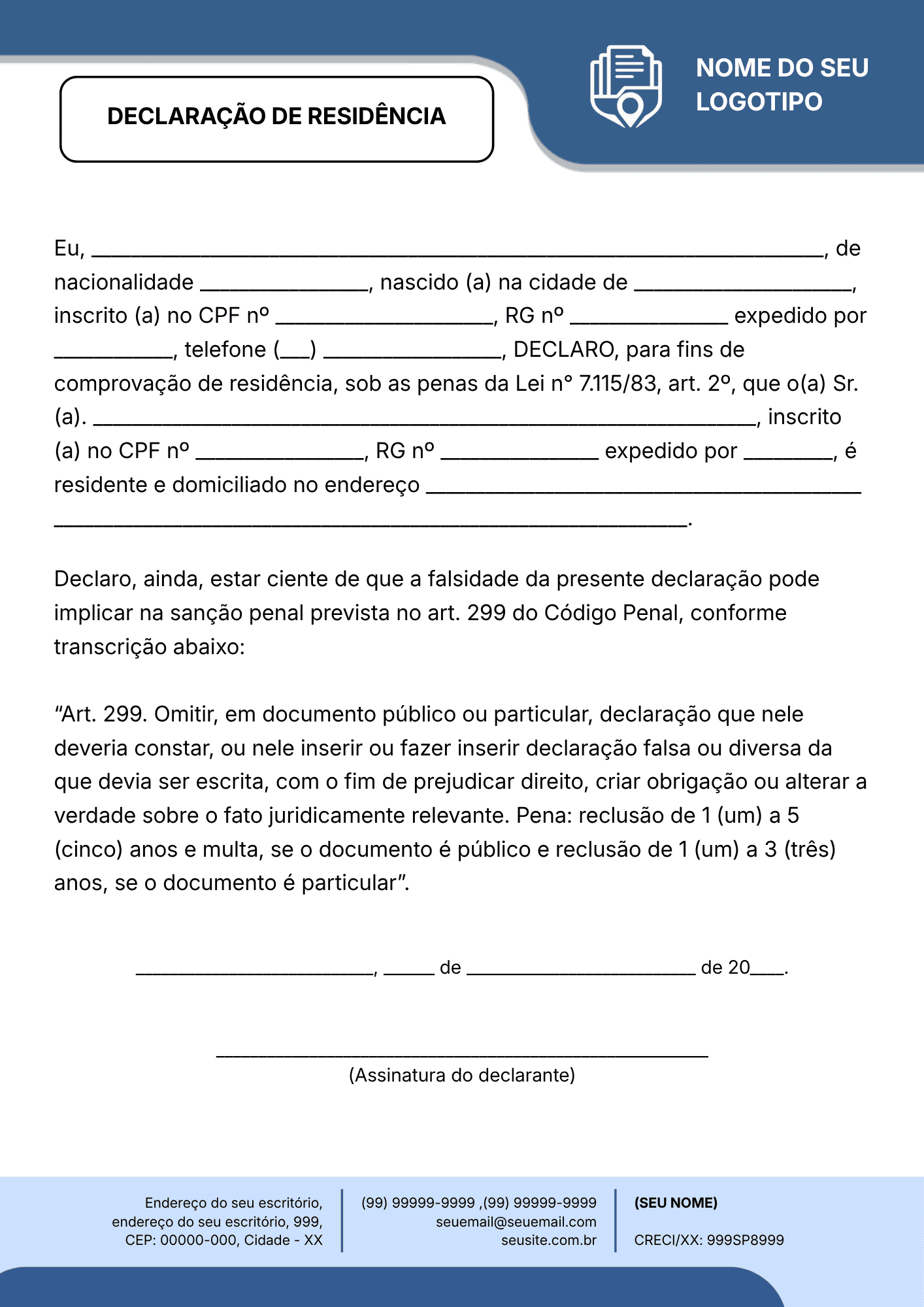 DECLARAÇÃO DE RESIDÊNCIA