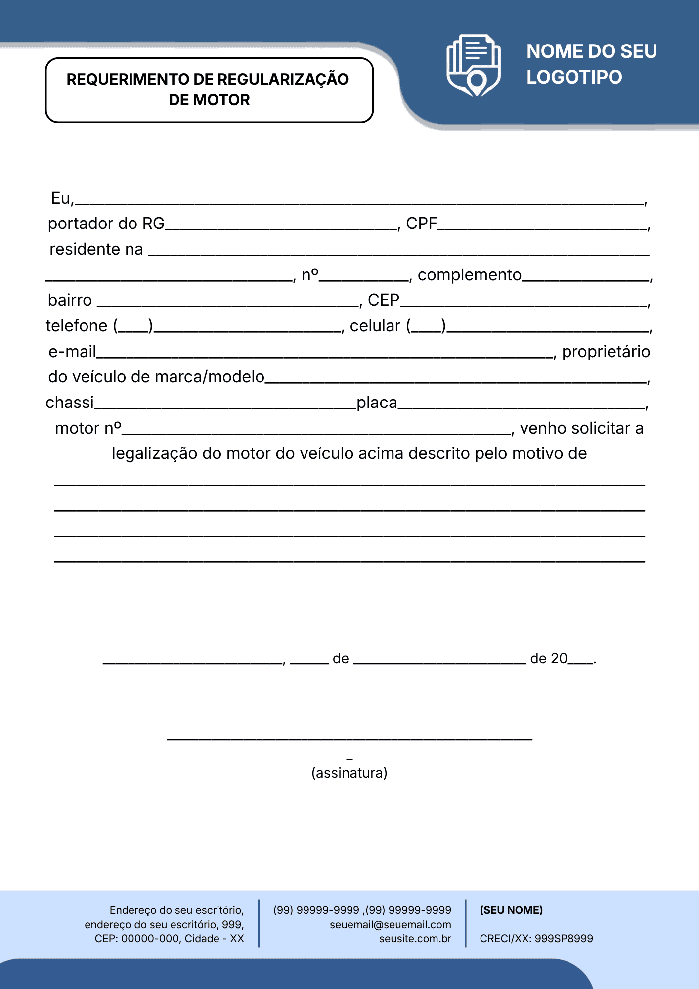 REQUERIMENTO DE REGULARIZAÇÃO DE MOTOR