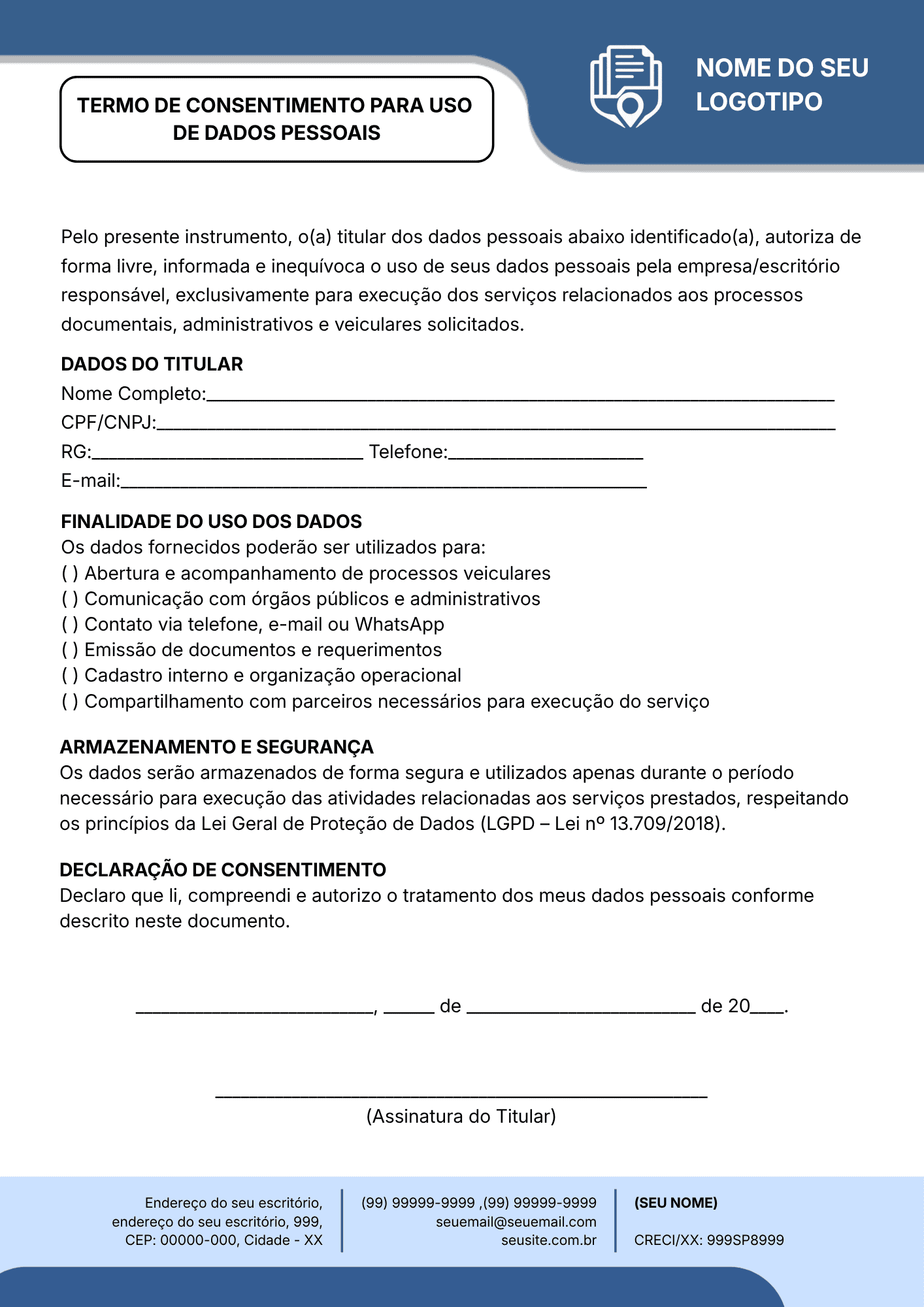 TERMO DE CONSENTIMENTO PARA USO DE DADOS PESSOAIS