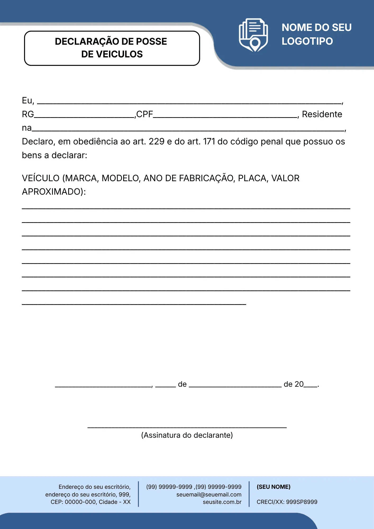 DECLARAÇÃO DE POSSE DE VEICULOS