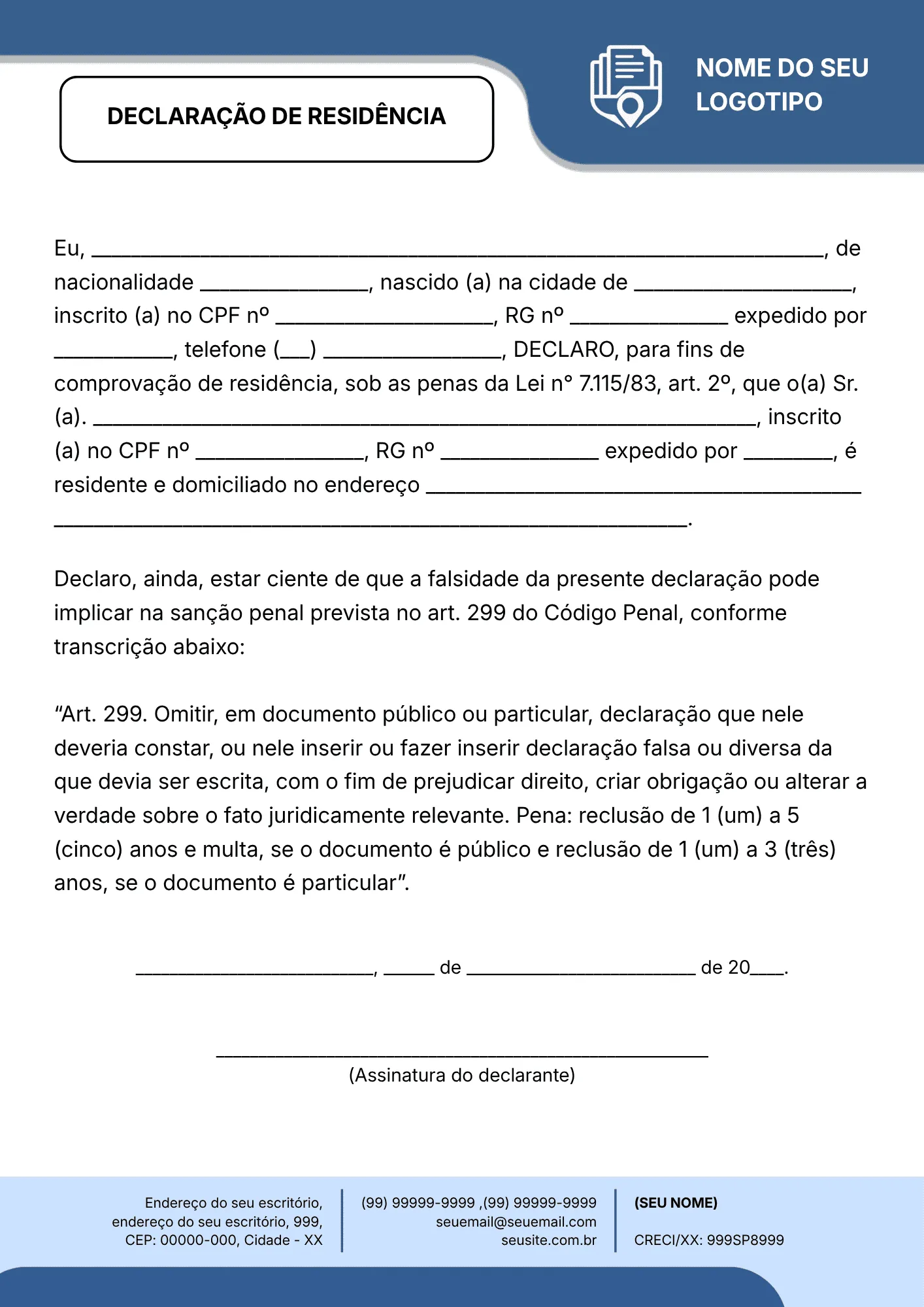 DECLARAÇÃO DE RESIDÊNCIA