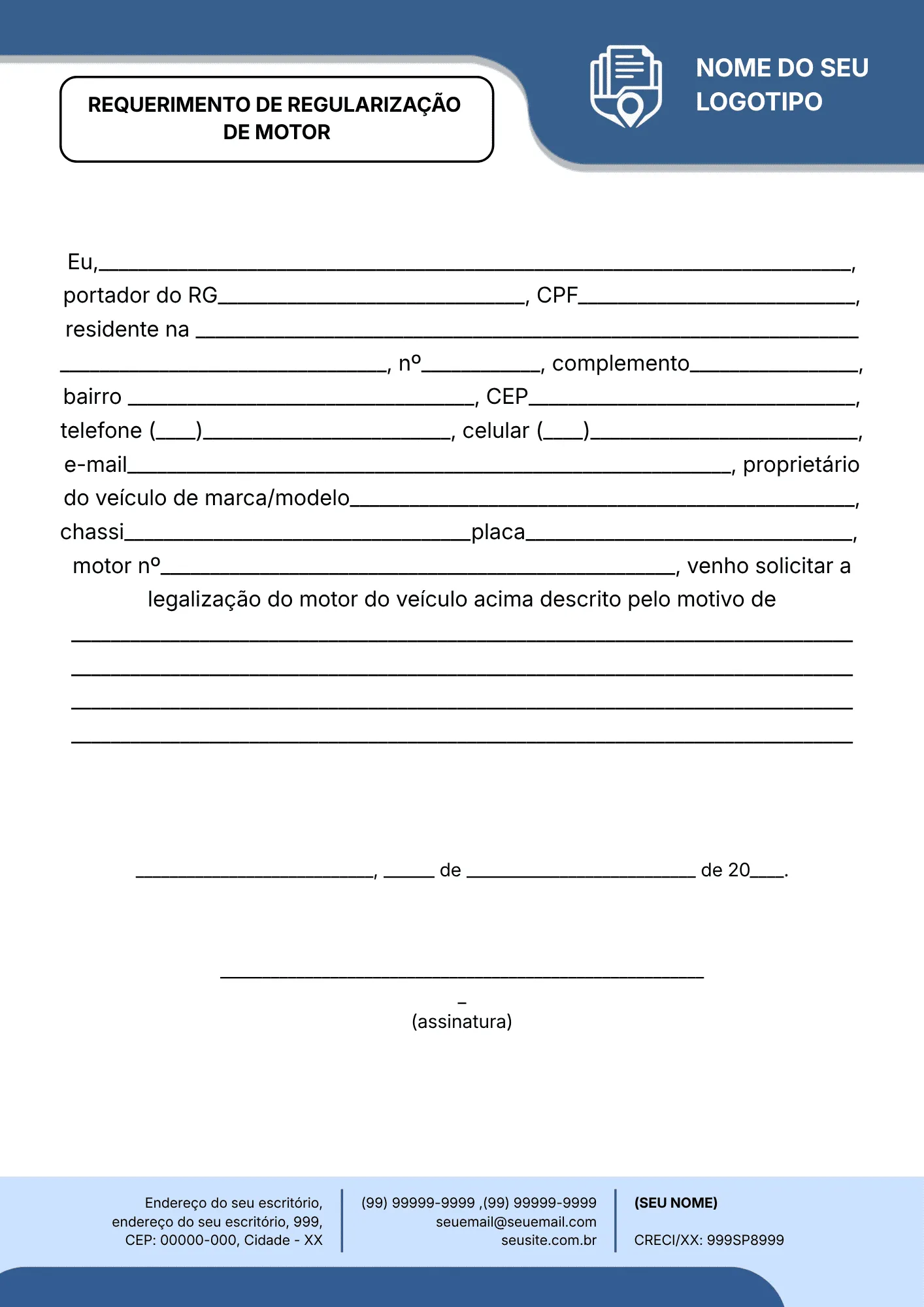 REQUERIMENTO DE REGULARIZAÇÃO DE MOTOR