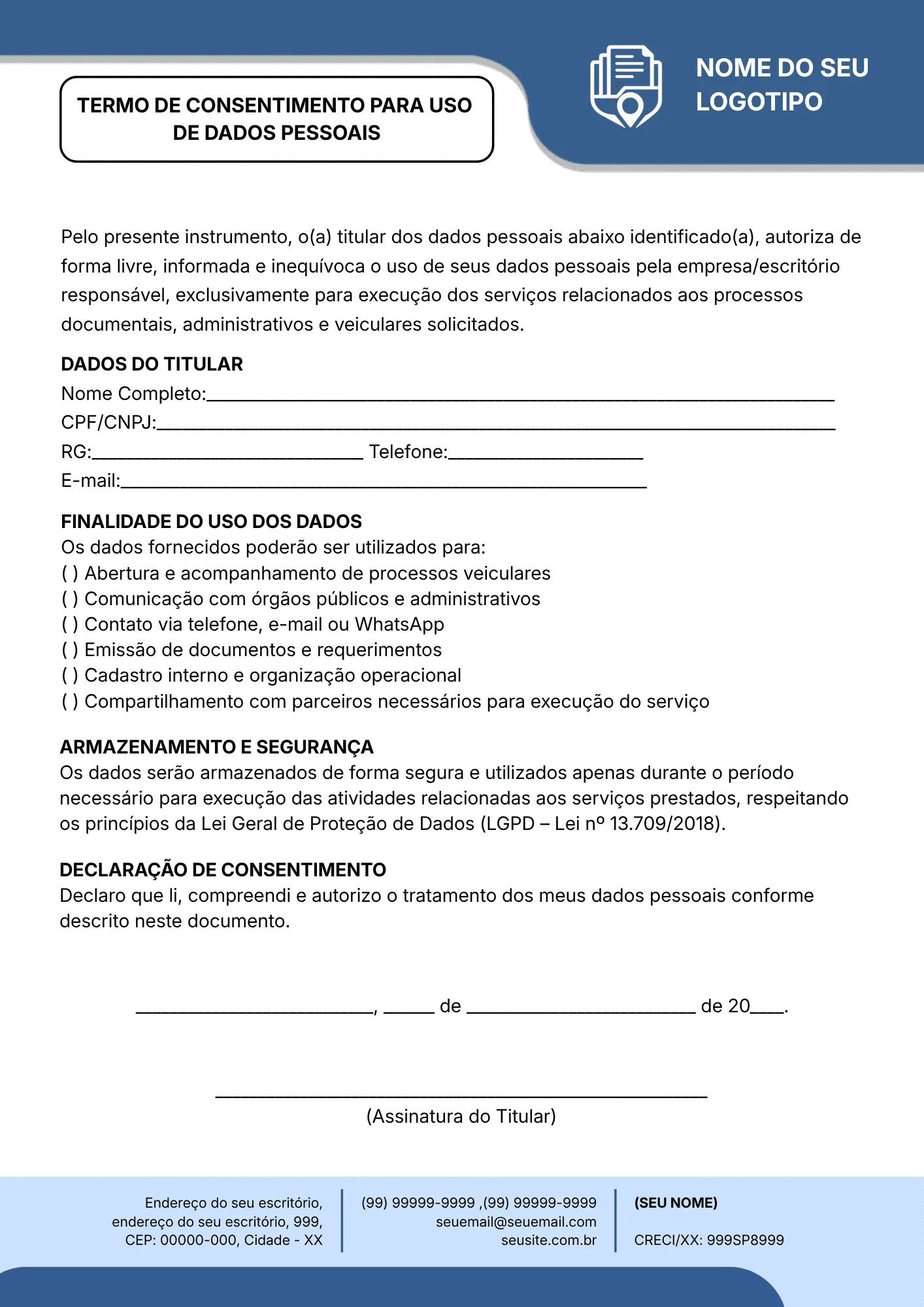 TERMO DE CONSENTIMENTO PARA USO DE DADOS PESSOAIS